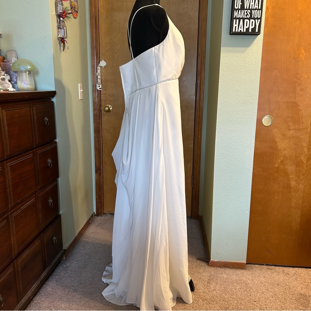 Emme Bridal white sleeveless wedding gown beaded rhinestones satin chiffon 16 - Picture 2 of 16
